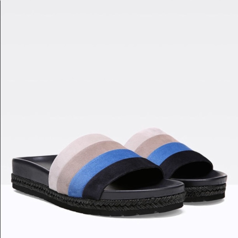 Vince Alisa Blue Gray Black Suede Slide Sandals